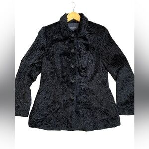 Style & Co Black Plush Textured Coat Size M Button Front Lined Dressy‎
